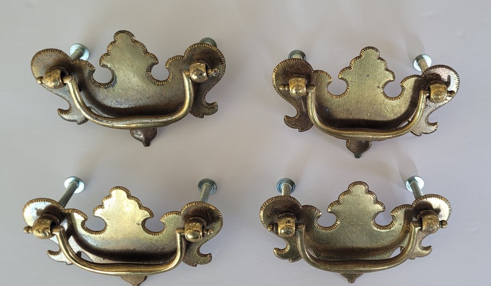 Vintage Brass Chippendale Colonial Antique Hardware Drawer Pulls 2.5" centers