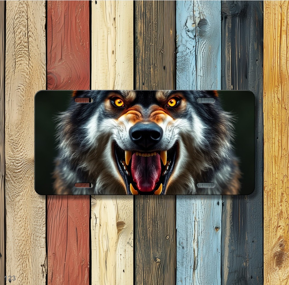 Bold Wolf License Plate Fierce Expression Customizable Front Plate Unique Gift