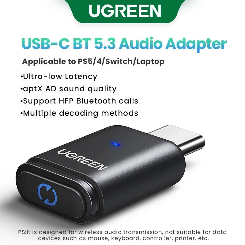 USB C Type-C Bluetooth 5.3 Transmitter aptX HD AD Audio Adapter for PC PS5 PS4