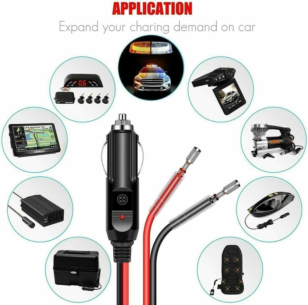 2 Pack 12V Fused LED Light Cigarette Lighter Male Plug Replacement with Leads