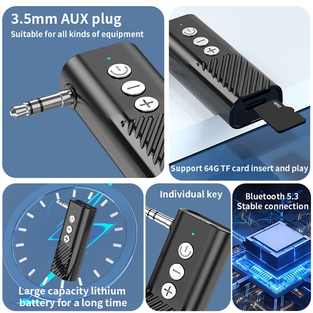 3-in-1 Wireless Bluetooth 5.3 Transmitter Receiver Adapter Audio Black ABS