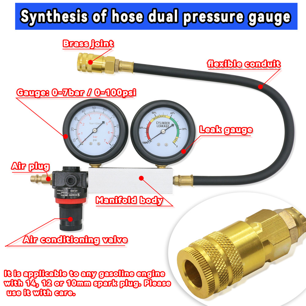 Multi-Function Cylinder Leak Down Tester Gasoline Engine Compression Gauge Test