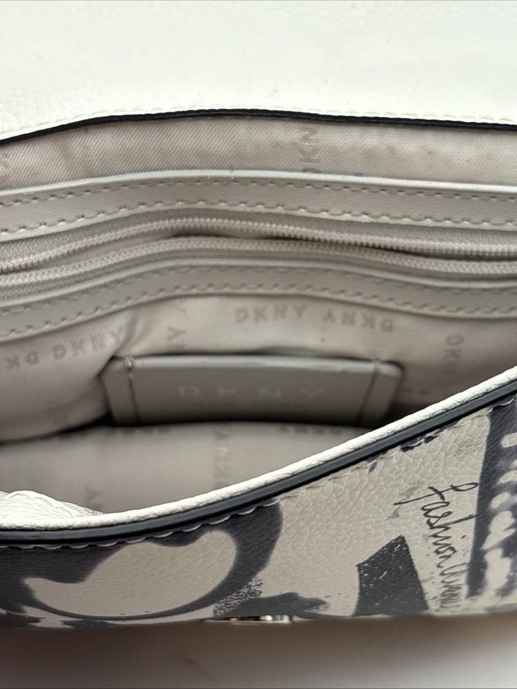 DKNY Graffiti Crossbody Bag White/Black Adjustable Strap