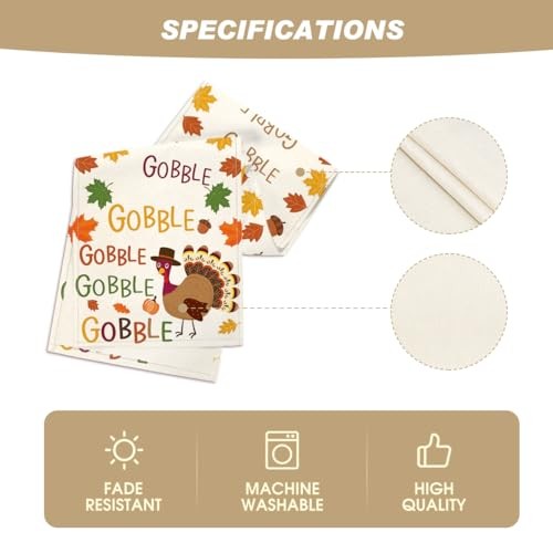 Gobble Turkey Maple Leaves Thanksgiving Table Runner, Table Runner, 13" x 108"