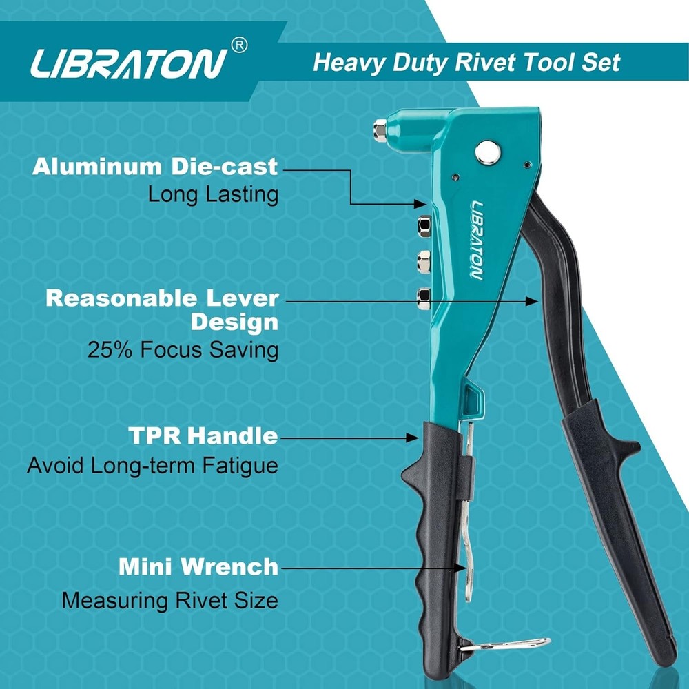 Ergonomic Manual Riveting Tool with 110 Rivets: Durable & Versatile Heads