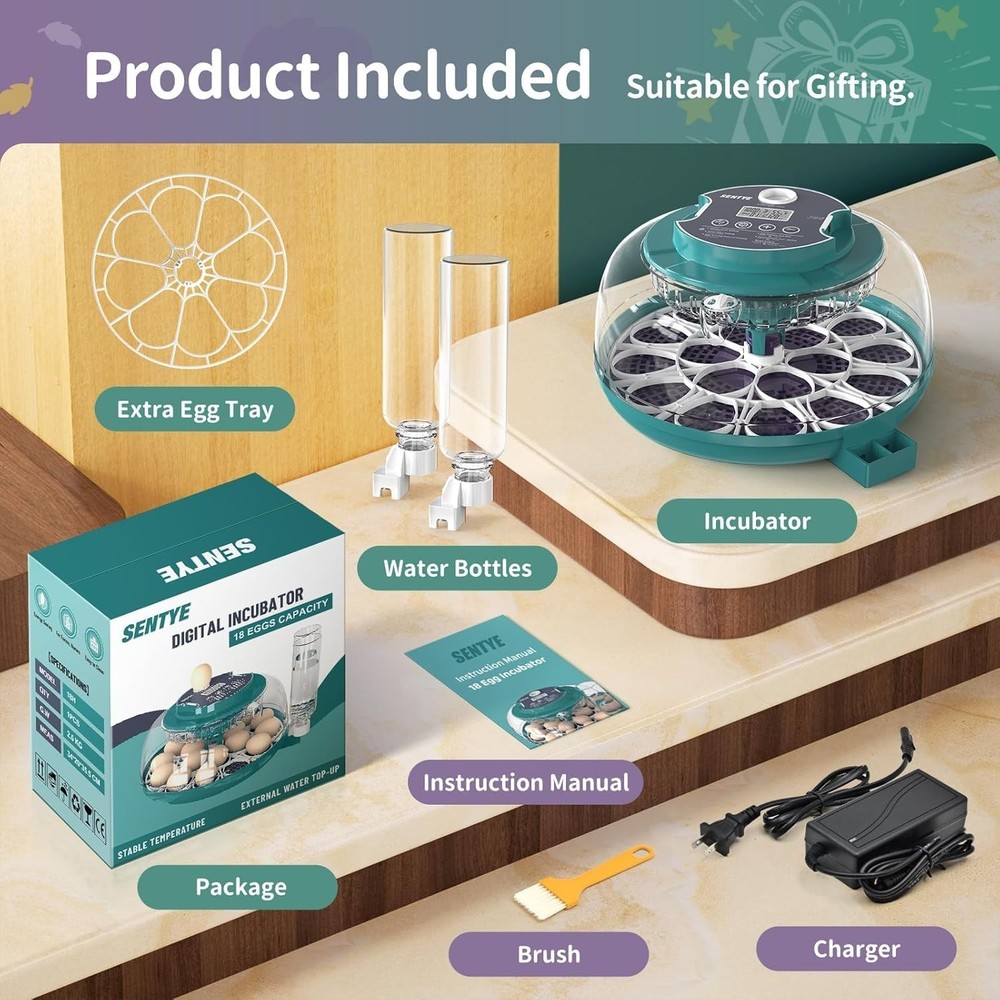 Automatic Egg Hatcher with LED Screen, Large Egg Incubator with Adjustable Tu...