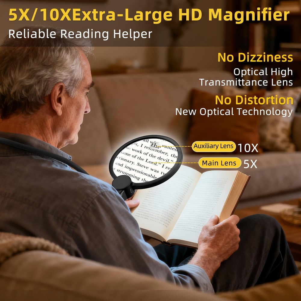 2500mAh Magnifying Glass with Light, Upgrade LCD Display Screen 5X/10X Lighte...