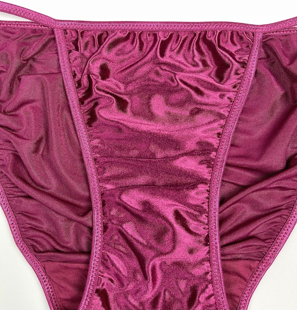 Satin String Bikini Scrunch Butt 3/4 Ruching Burgundy S/5