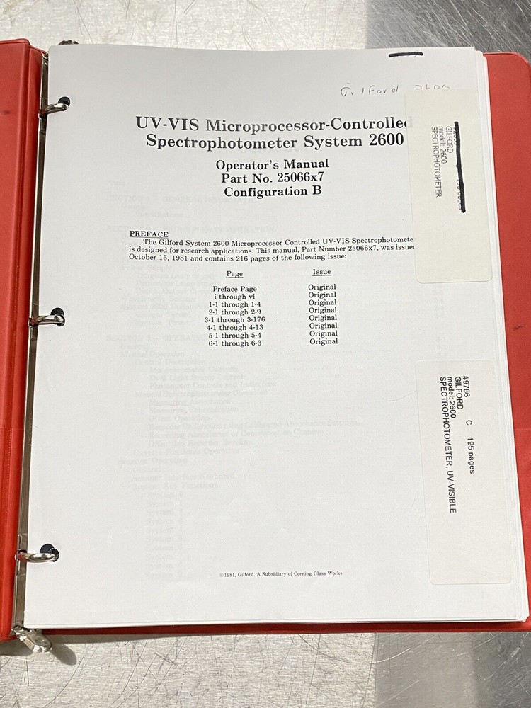 Gilford 2600 MicroProcessor-controller Spectrophotometer UV-VIS - Manual