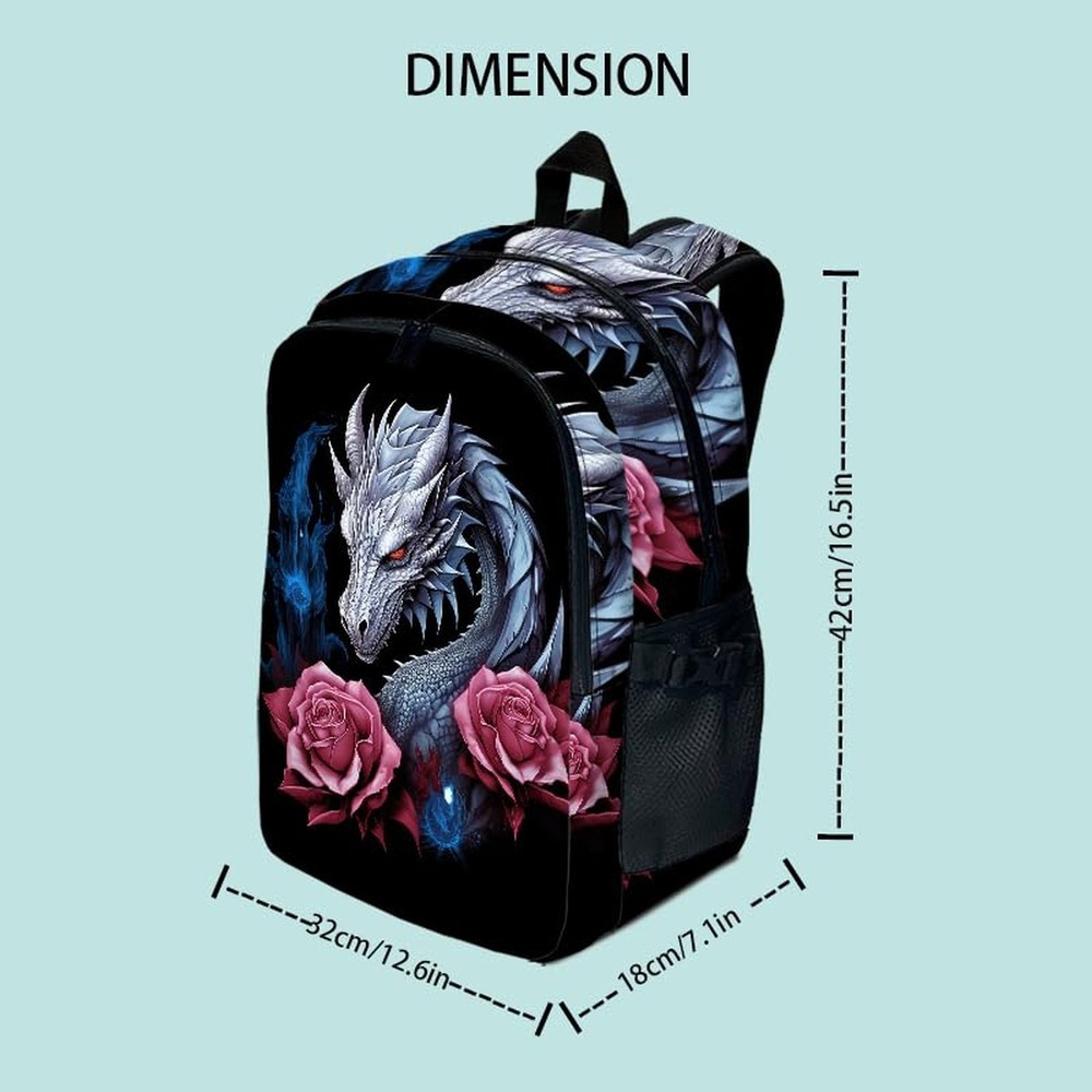Xzyopcwx Dragon and rose Backpack With Adjustable Straps Multi-Functional Day...