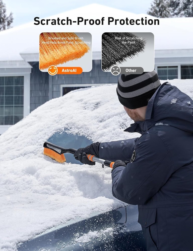 40" Ergonomic Snow Brush & Ice Scraper for Windshield - Heavy-Duty, Anti-Scratch