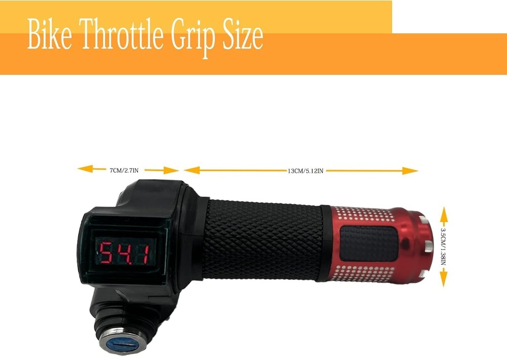 Universal E-Bike Throttle Grip with LCD Voltage Display - 12V-84V Compatibility