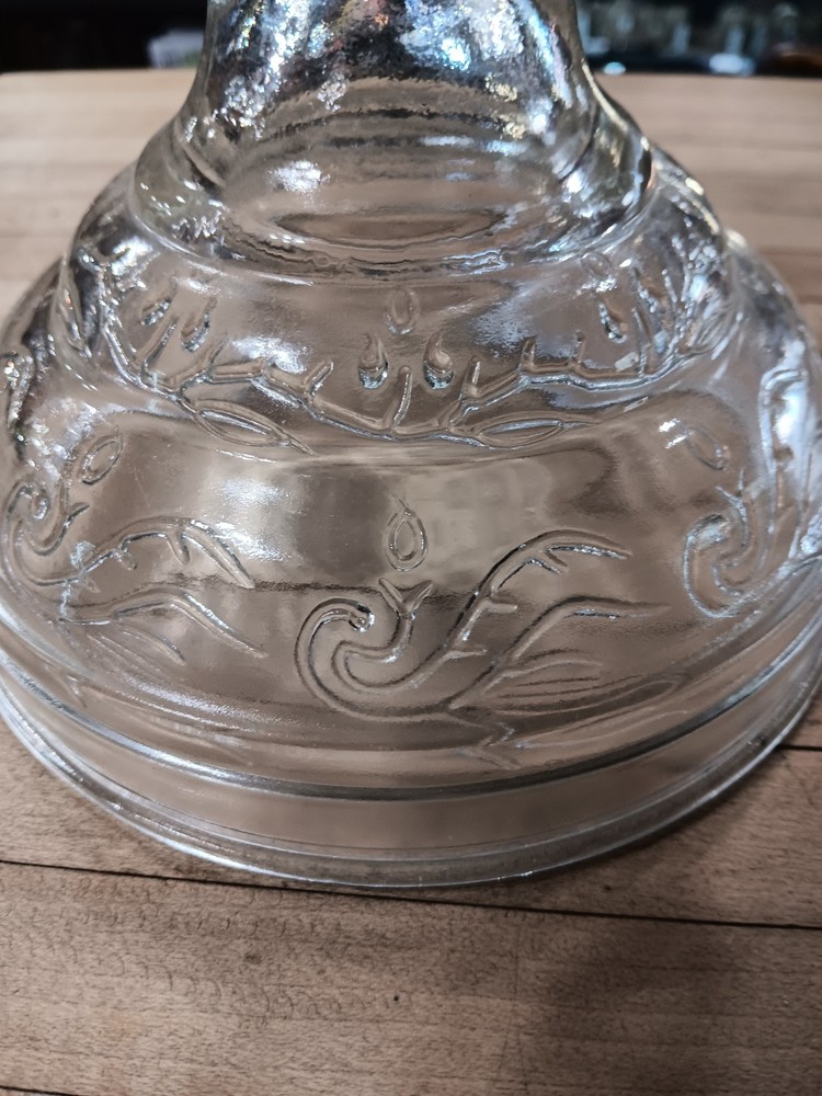 Electrified Glass Oil Lamp Table Lamp, Clear Pressed Scroll Base