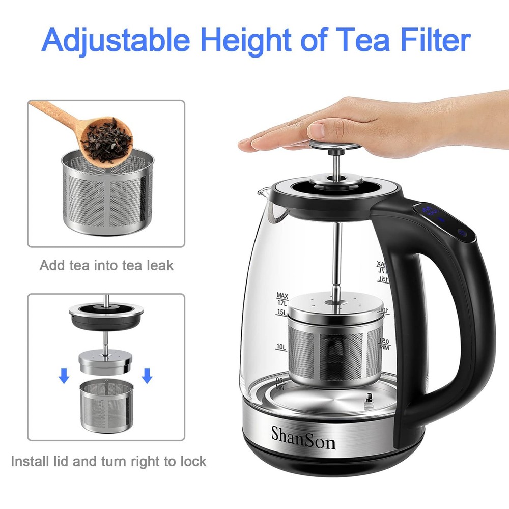 Electric Kettle with Tea Infuser 1.7L Temperature Control Glass 1500W Fast