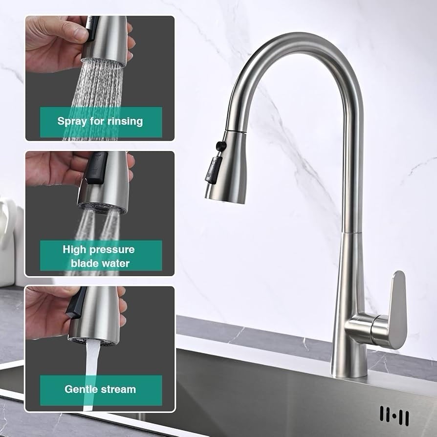 (UTD)Metal Kitchen Faucet Head Replacement, 3-Function Pull Down Spray Head