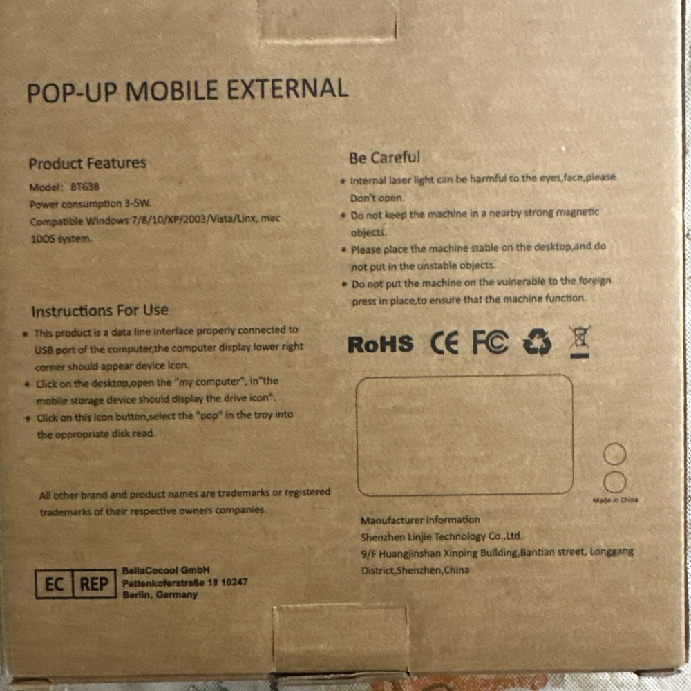 Rioddas External DVD/CD Drive Model BT638 - USB3.0 Pop-up Mobile External Sealed