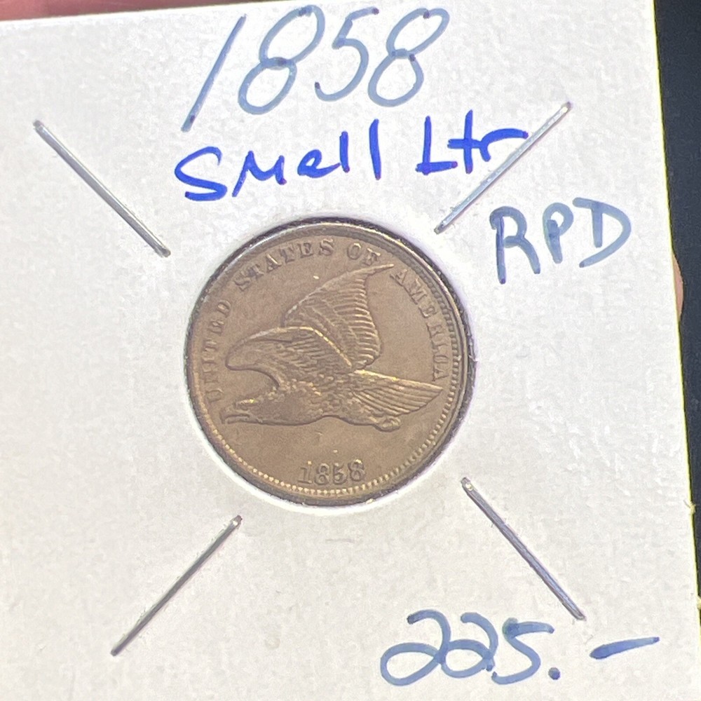 1858 Flying Eagle Cent - Small Letters RPD REPUNCHED DATE