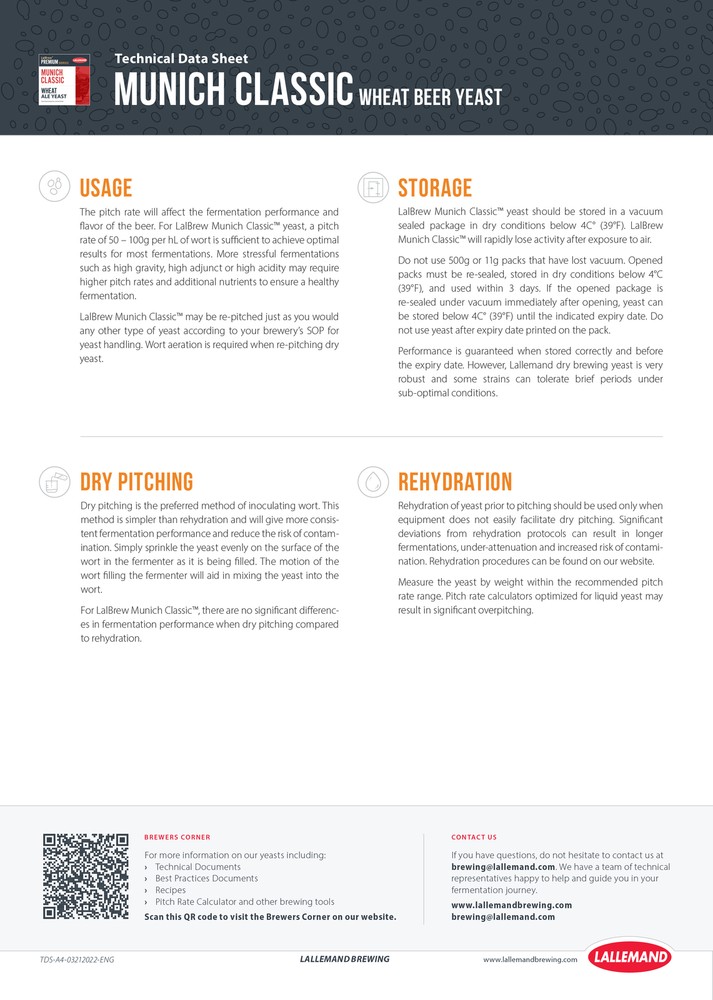 Lallemand LalBrew Munich Classic™ Yeast 11g Pack