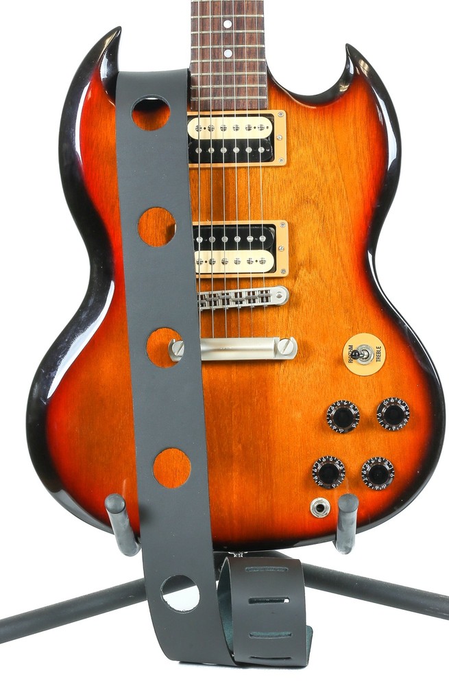 2 1/4" Wide Large Hole Black Cowhide Classic Guitar Strap