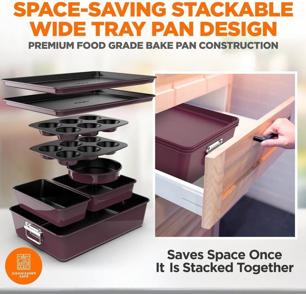 8-Piece Non-Stick Stackable Bakeware Set PFOA-, PFOS- and PTFE-Free Bakeware