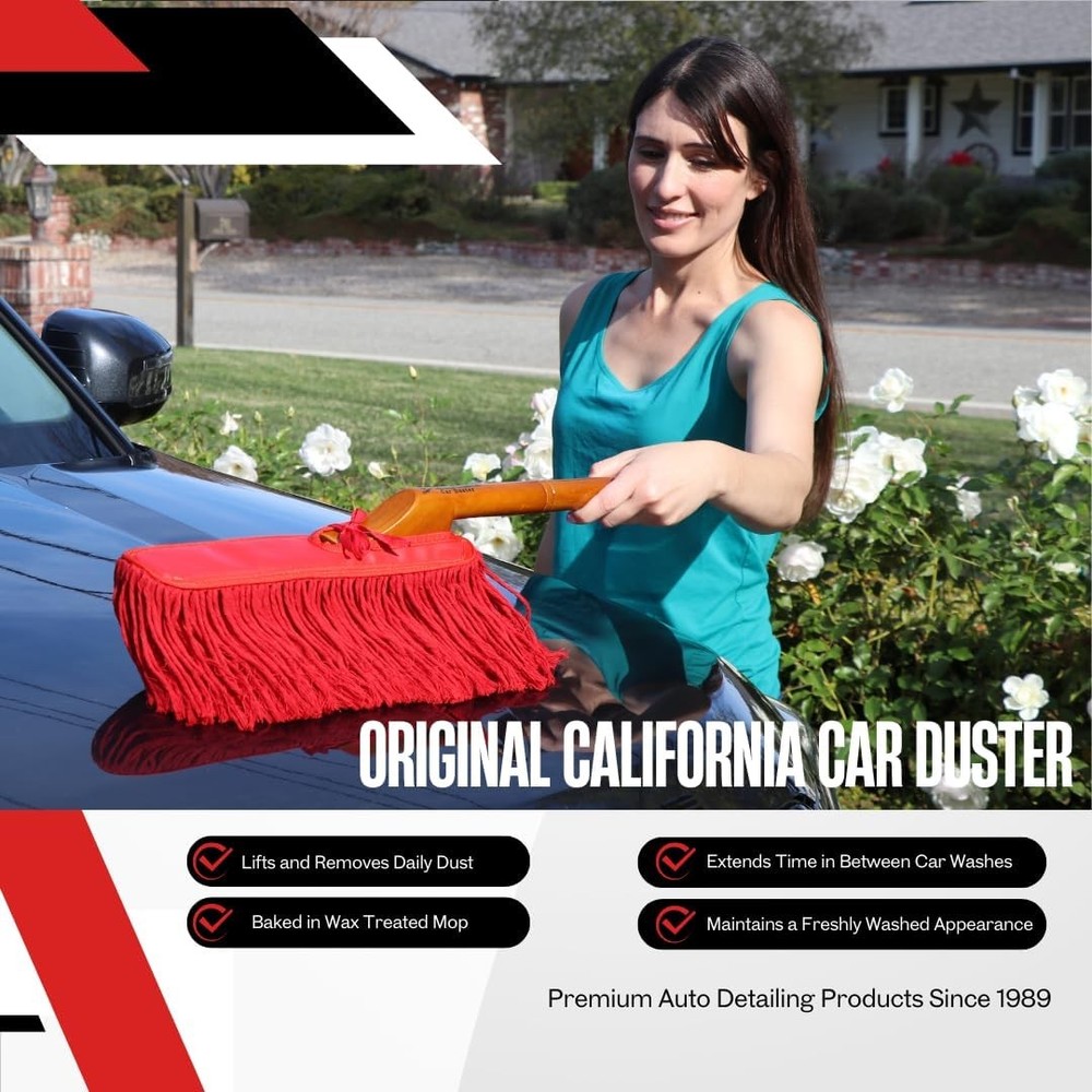 62442 Standard Car Duster W/ Wooden Handle,Red