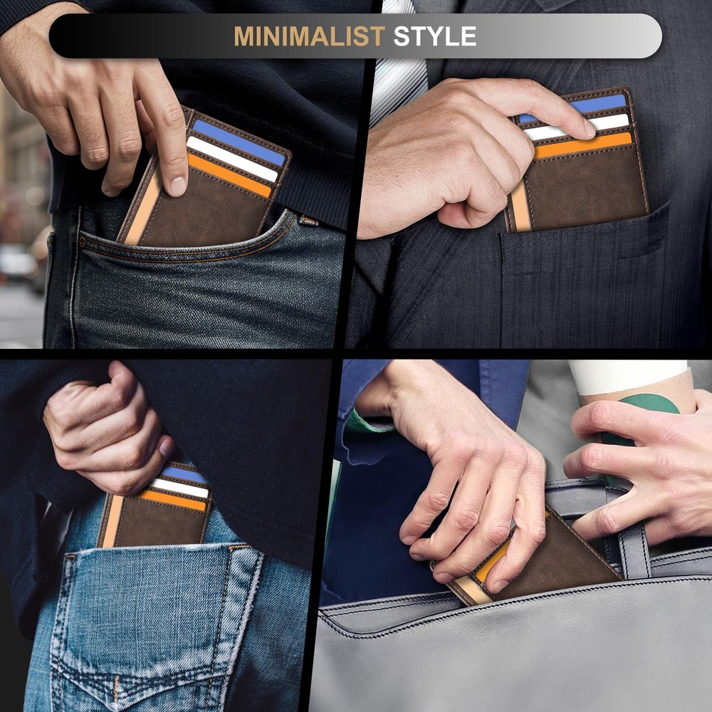 Travelambo Slim Wallet Front Pocket Minimalist Leather RFID Medium, CH Coffee