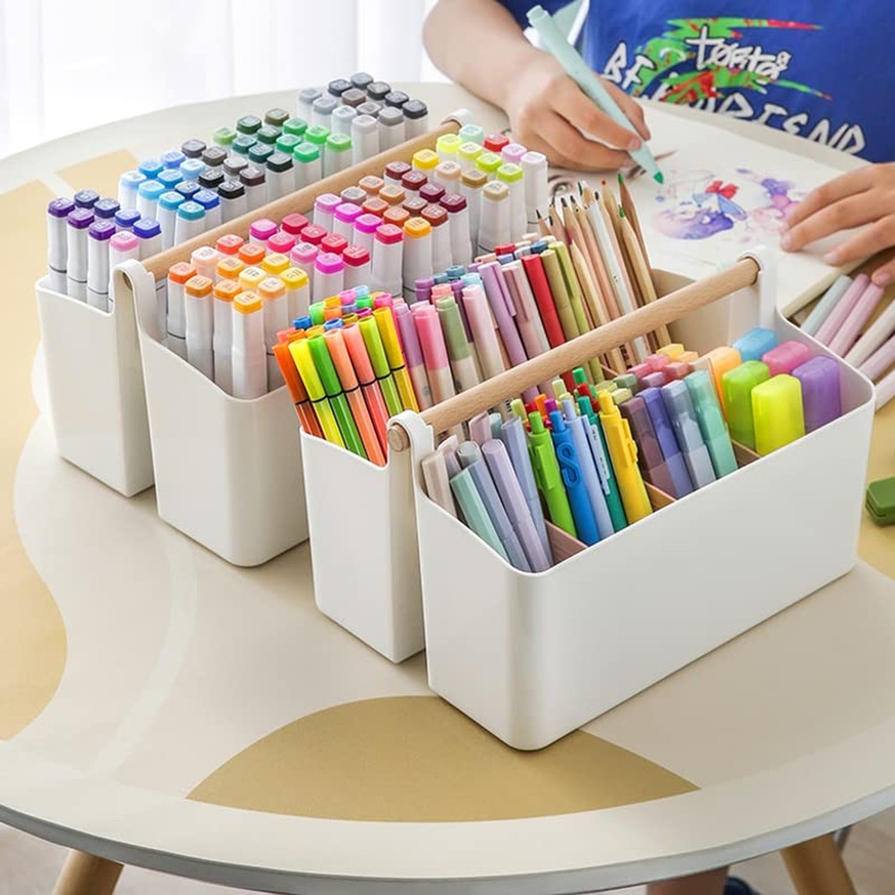 Large Plastic Portable Caddy with Handle, Storage Organizer Bin with Adjustab...