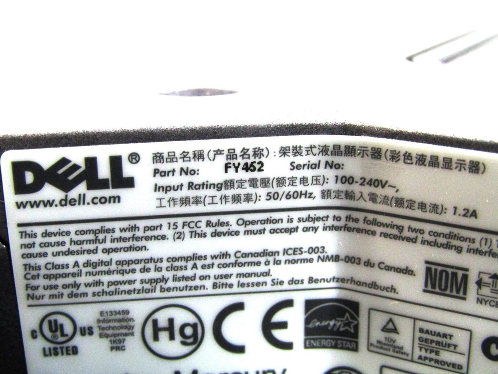 Dell FY452 17" 1U Rackmount LCD KVM Console