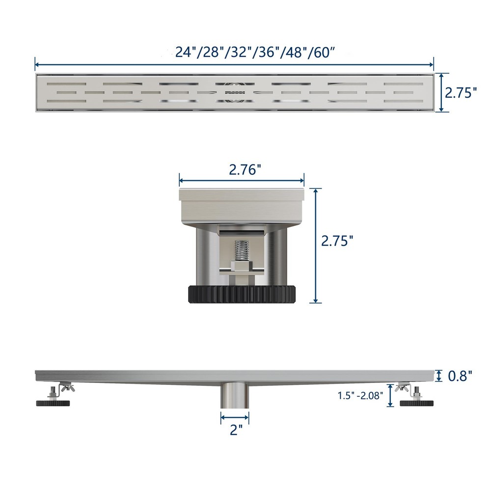 Neodrain 24 Inch Rectangular Linear Shower Drain with Brick Pattern Grate, Brush
