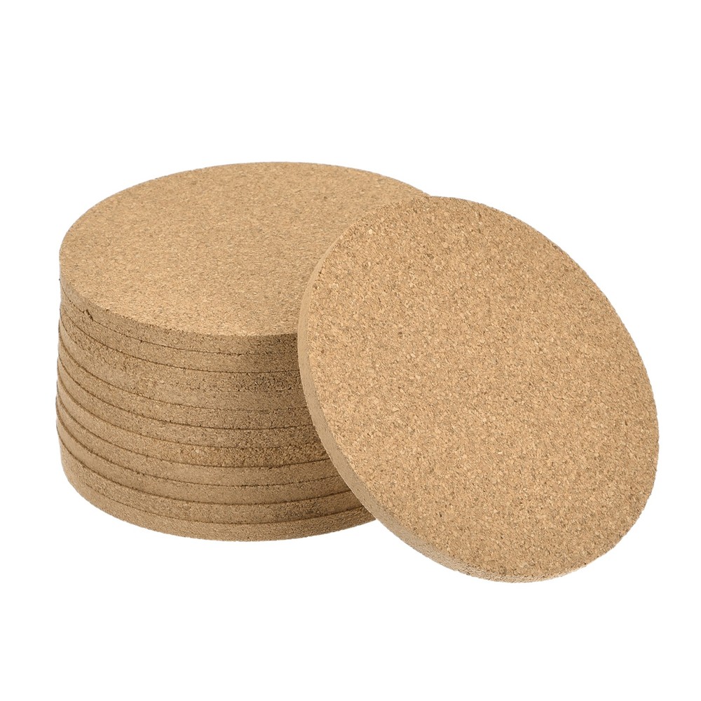 100mm(3.94") Round Coasters 5mm Thick Cork Cup Mat Pad for Tableware 12pcs