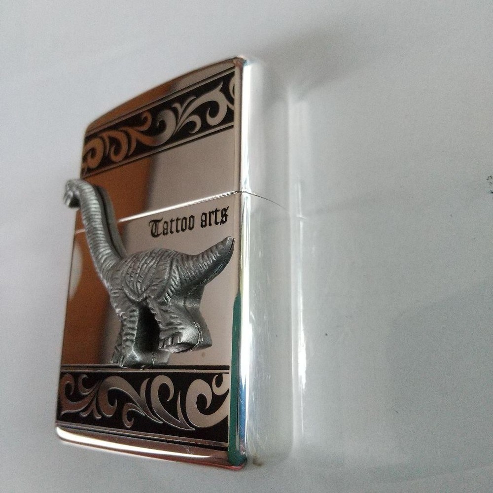 Zippo Customized Metal Dinosaur Silver One Sided Processing Lighter RegularOpens