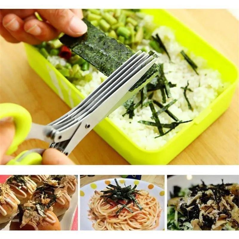 5-Blade Stainless Steel Scallion Cutter - Multi-Layer Herb & Kitchen Scissors