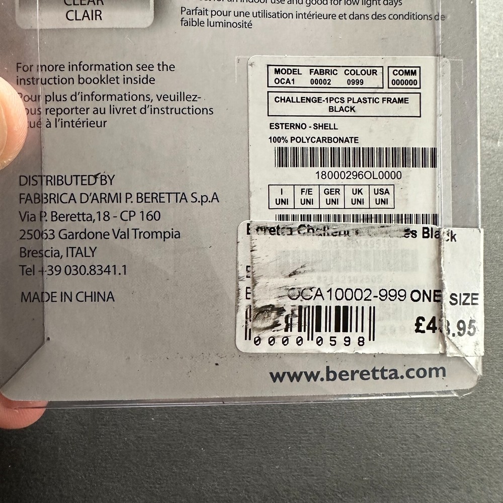 Beretta Challenge Black Glasses with Polycarbonate (Open Box)