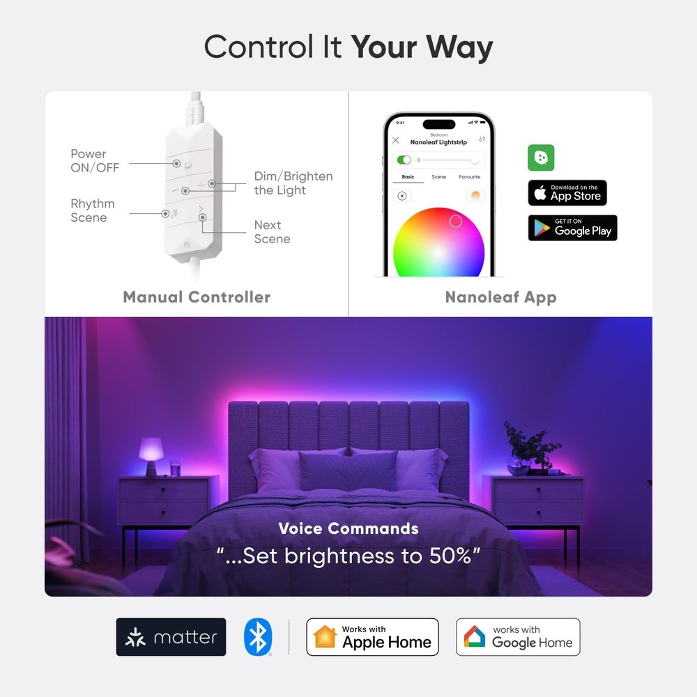 Nanoleaf Essentials Matter Bluetooth & WiFi Smart Multicolor LED Lightstrip 2...