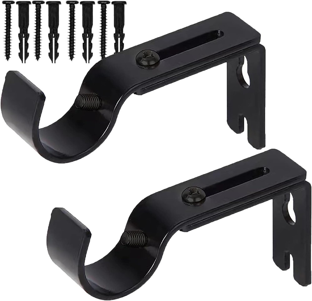 Curtain Rod Brackets for Adjustable, 2 Pack Premium Bracket Black