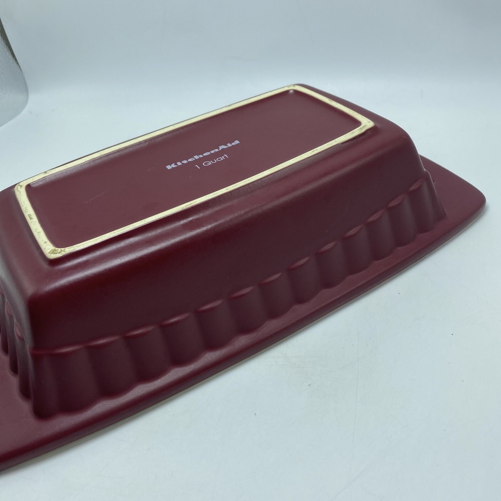 KitchenAid 1 Quart Loaf Pan Bread Casserole Dish Ceramic Stoneware Maroon Handle