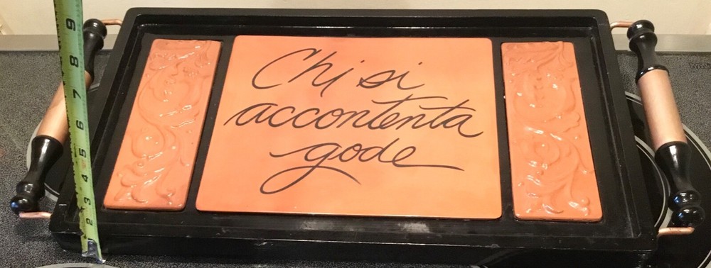 CHARMING PRESENTATION TRAY W/ HANDLES “SCRIPT CENTER“ TEXT “COFFEE,FRUIT,CHEESE“