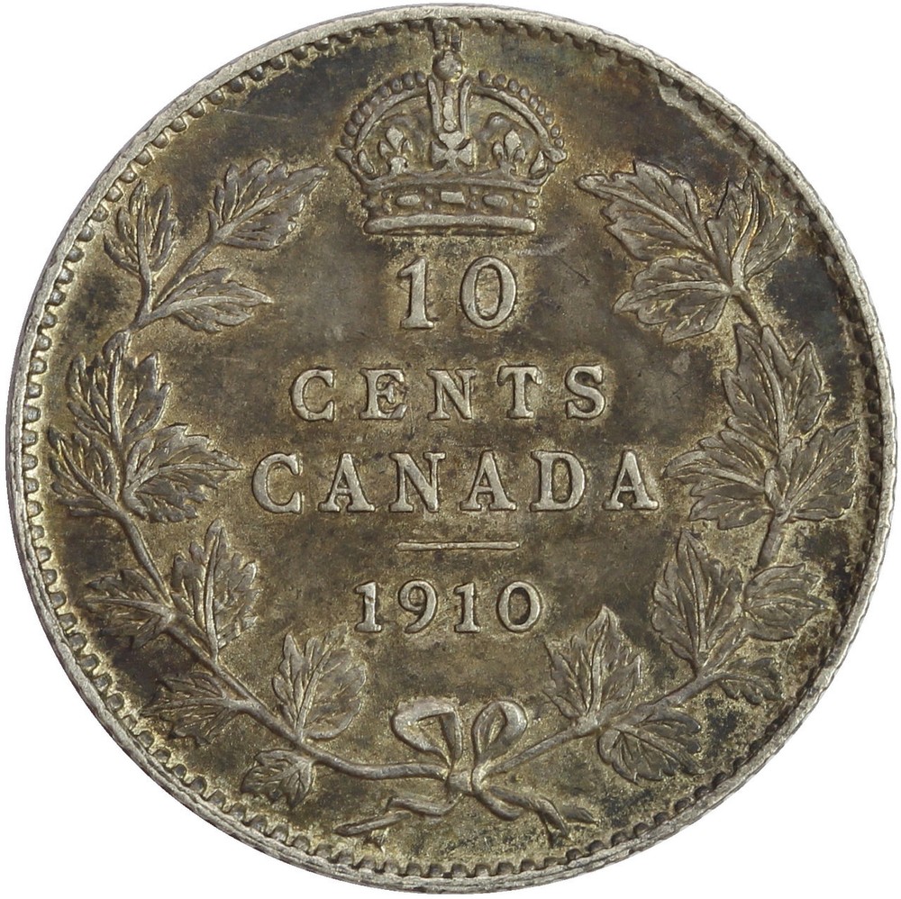 1910 Canada Silver 10 Cents KM-10