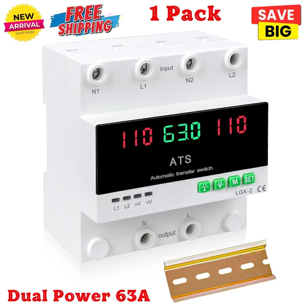 63A 110V Automatic/Manual Transfer Switch for Generator Backup Power & Furnace