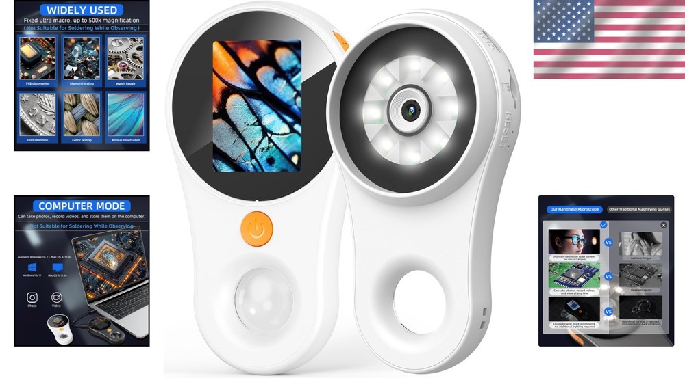 Portable 500x Digital Microscope with 2.0'' IPS Screen & LED Light - USB Ready