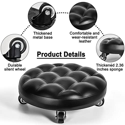 Low Height Rolling Stool with 360°Swivel Caster, Low Roller Seat bread style