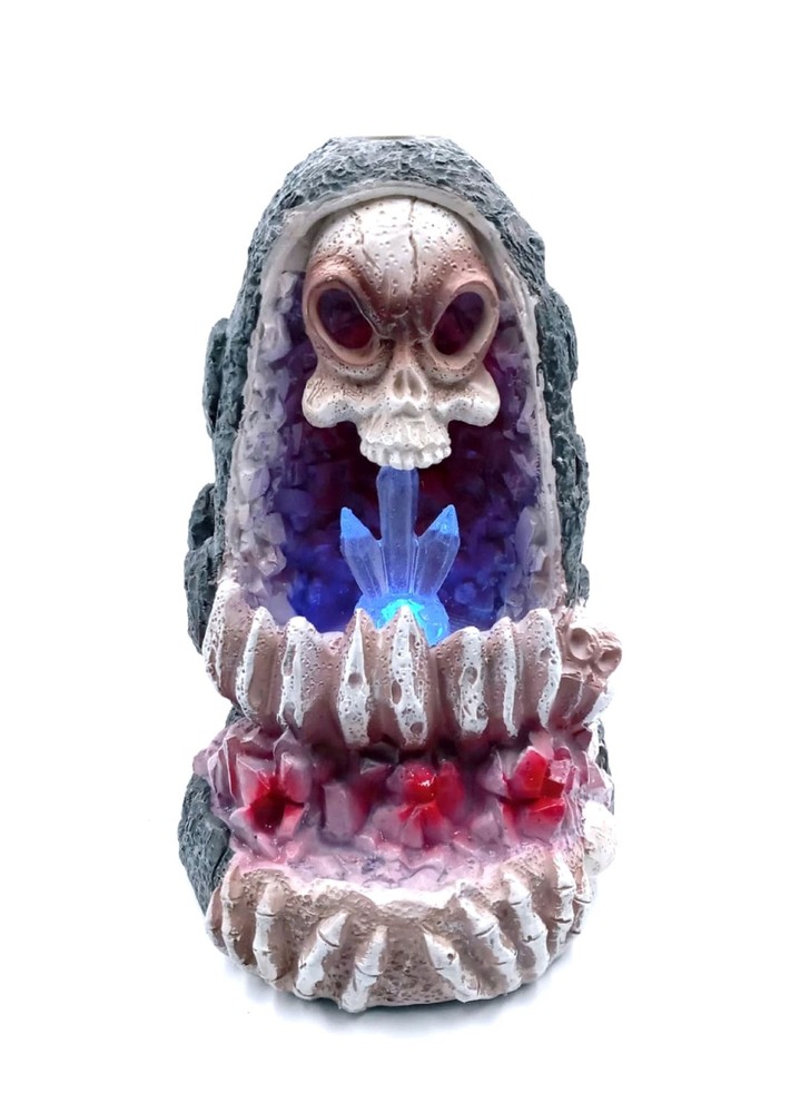 Geode Skull Back Flow Incense Burner w/LED - 6"