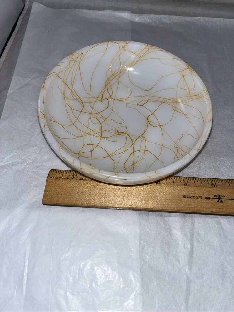 MCM Atomic Hazel Atlas Butterscotch 6”Spaghetti String Drizzle White Salad Bowl