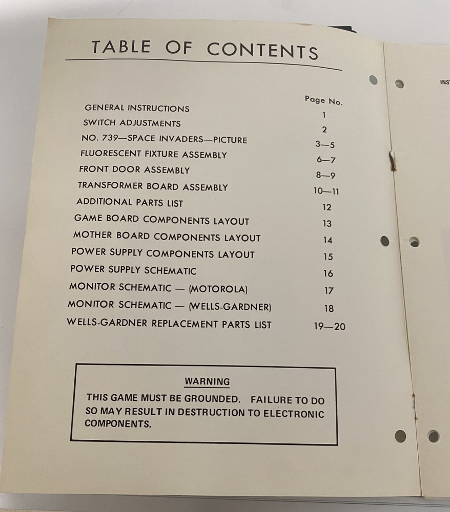 ORIGINAL-MIDWAY-SPACE INVADERS-PARTS CATALOG