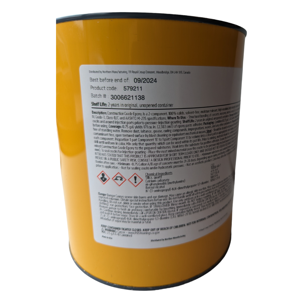 Construction Grade Epoxy paste adhesive Northern MFG 579215 components A B
