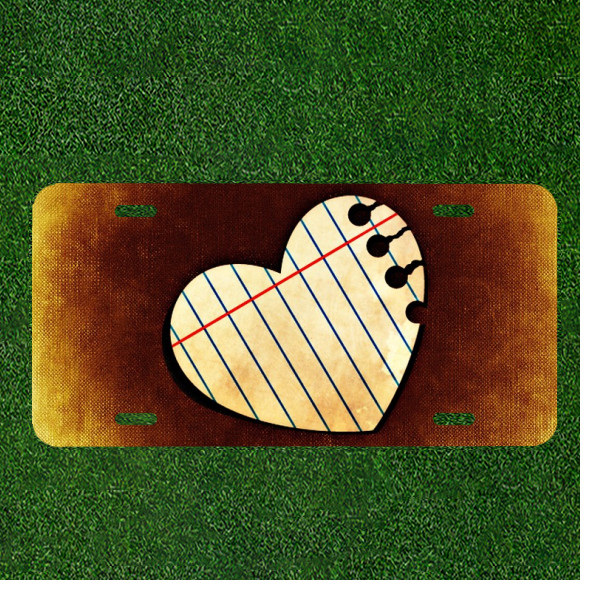 Custom Personalized License Plate Tag With Notebook Paper Heart Design Add Names