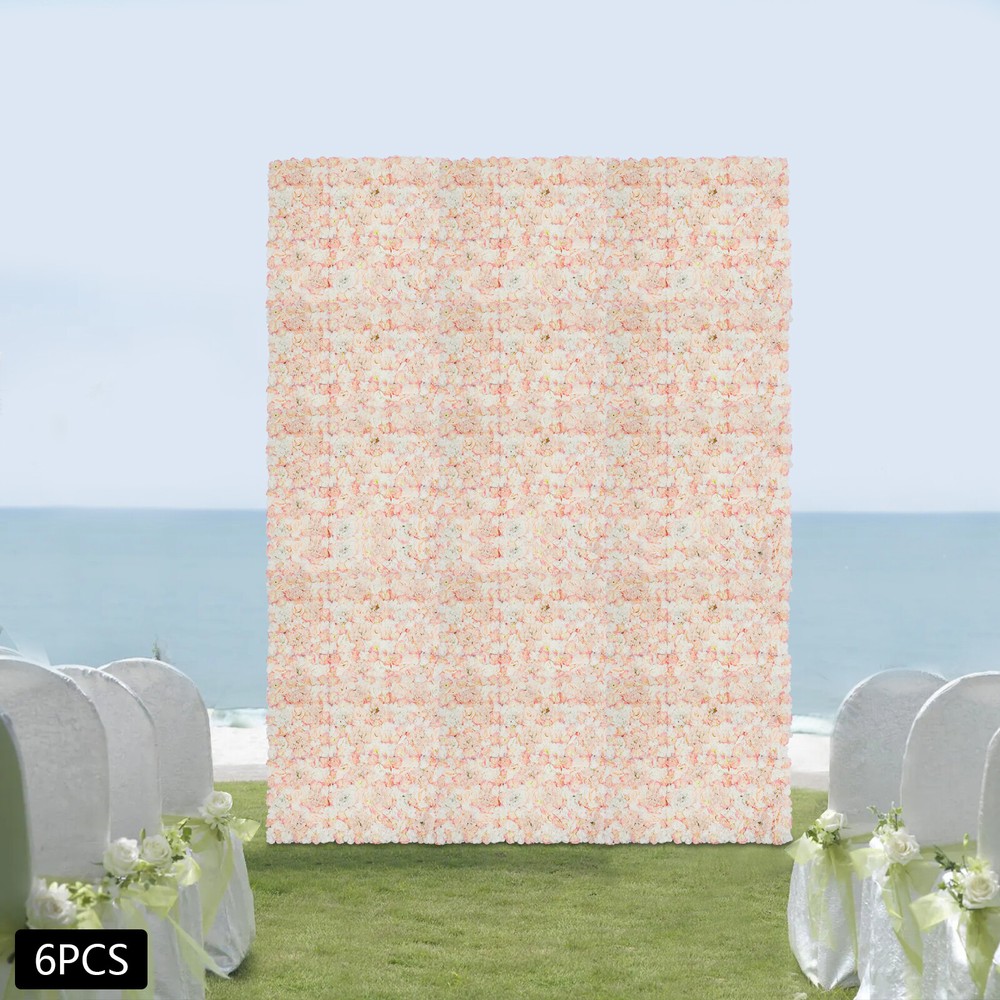 Artificial Flower Wall Backdrop 6 Panel Set Wedding Decor Champagne White Roses
