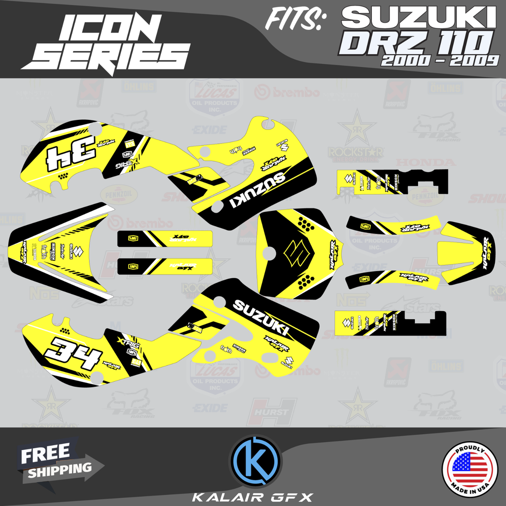 Graphics Kit for Suzuki DRZ110 2000-2009 Icon Series - Yellow Shift