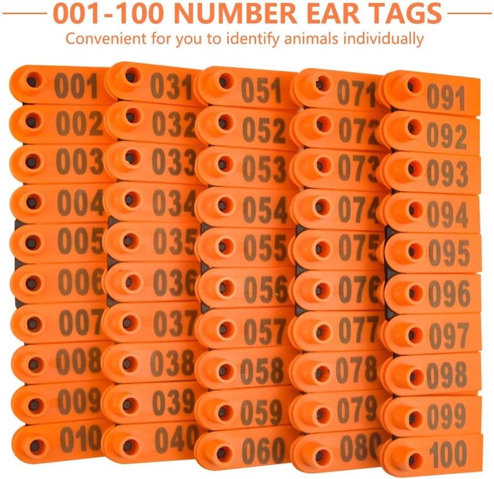 Livestock Identification Ear Tags - 100 Pack with Applicator for Easy Tagging