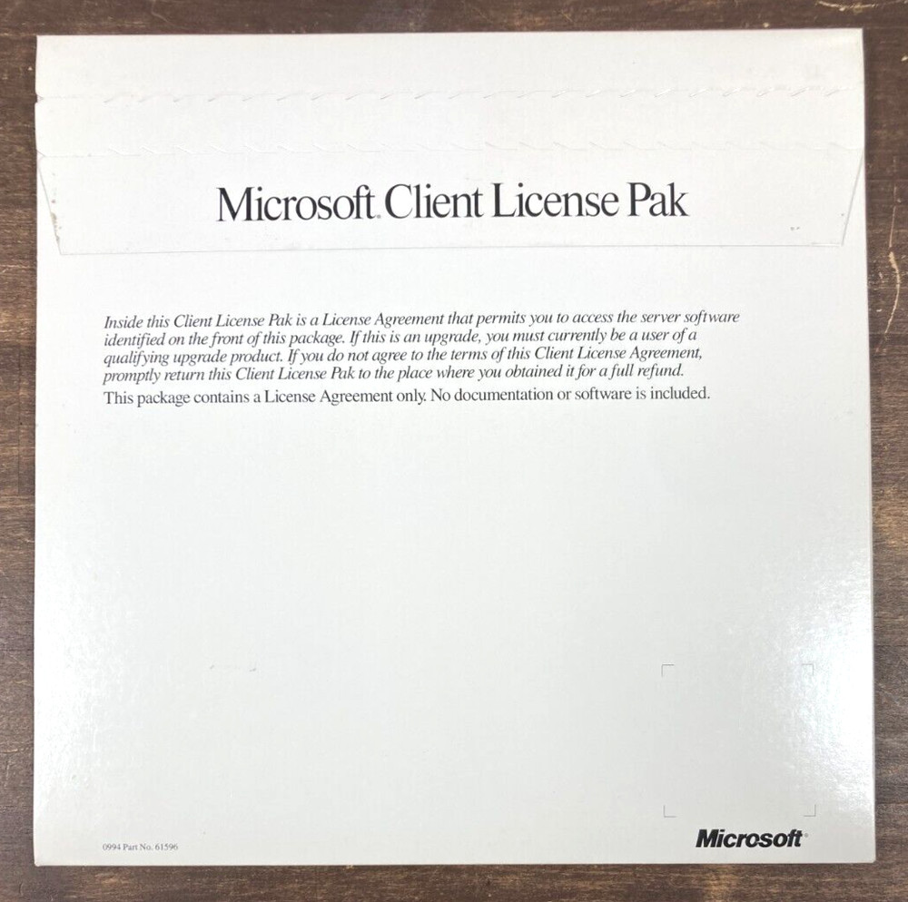 Microsoft Client License Pak Only No Media Windows NT Server Version 3.51 Sealed